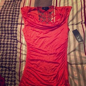 BCX coral runched sides lace backing sexy cute top